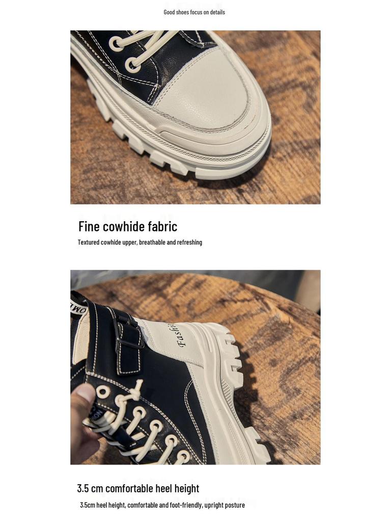 Women's White High-Top Casual Sneakers - 2024 Korean Style, Thick-Soled Martin Short Boots for Autumn/Winter