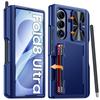 Samsung Galaxy Z Fold 8 Ultra Protective Case with Built-in Stylus Pen Card Wallet RFID Protection and Hinge Cover-Blue