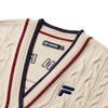 Fila Fusion Retro College Fashion Versatile V-Neck Knit Sweater Women Tops Milk-Beige T11W433403FBG