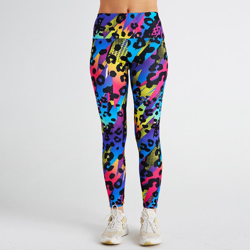 

Новые женские красочные леопардовые штаны для йоги с высокой талией спортивные штаны для фитнеса штаны для йоги S