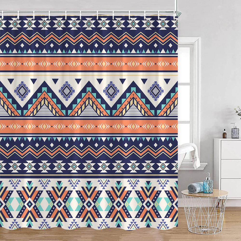 Vintage Bohemian Shower Curtain Boho Pattern Geometric Indian Mandala Style Bathroom Curtains Polyester Fabric Bath Decor