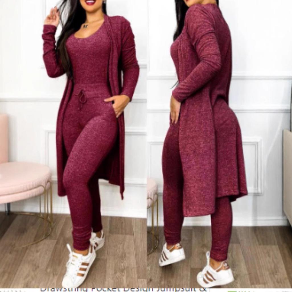 

European-American Fashion Long Jumpsuit and Cardigan Set Small