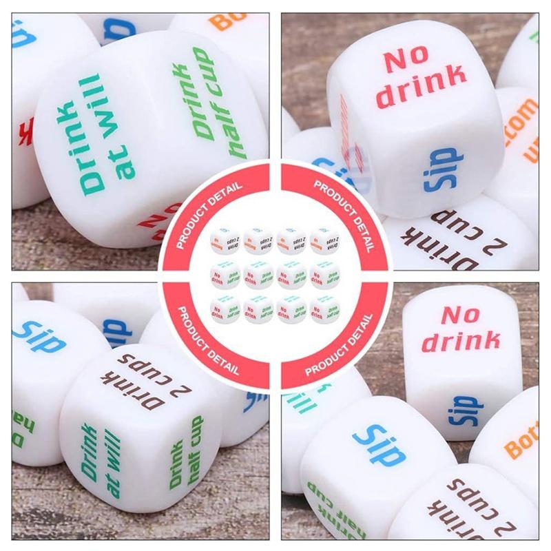 Drinking Game Dice Drop Resistant Clear Printed Commands Smooth Surface for Cocktail Party Bachelorette Trip Game Props