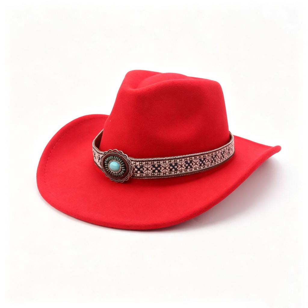 European, American and Western Cowboy Hat Ethnic Style Accessories Solid Color Cowboy Hat Fashion Versatile Peach Heart Top Wool Hat