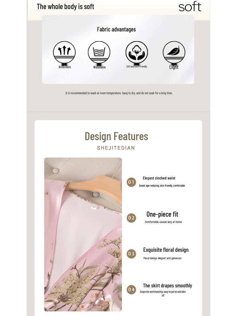 Elegant Women's Spring & Autumn Ice Silk Pajama Set: Long Sleeve Camisole Nightdress & Robe, 5-Piece Luxury Home Wear.