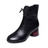 fashion Women Pointed Toe Ankle Boots Brand New Mid Heels Leather Shoes Casual Walking Shoes Woman Winter 2024 Trend Lace Up Botas Mujer