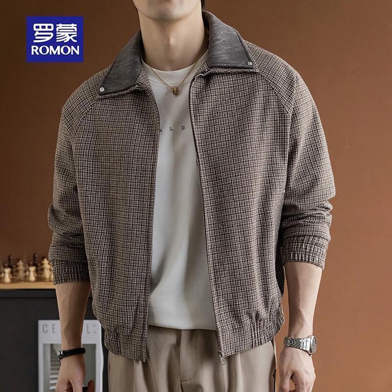 ROMON Men's Plaid Textured Jacket