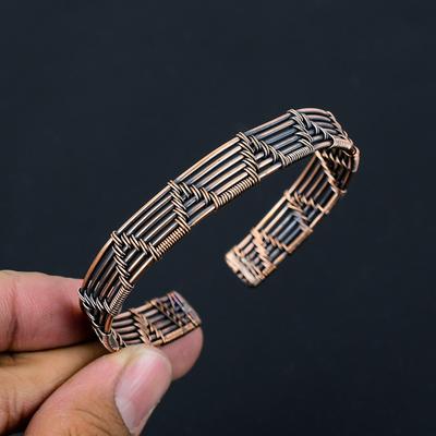 Bracciale rigido con gioielli fatti a mano avvolto in filo di rame puro regolabile