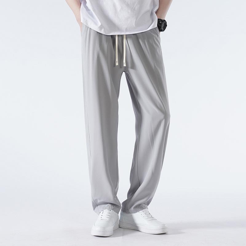 

Men s Ice Silk Wide Leg Summer Pants - Loose, Draping, Micro Flare with Stretch for Casual Wear L светло-серый