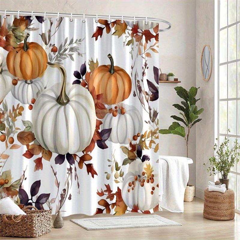 1 Piece Pumpkin Leaf Berry Shower Curtain, Polyester Fabric, Machine Washable, Suitable For Bathroom Hotel Decoration