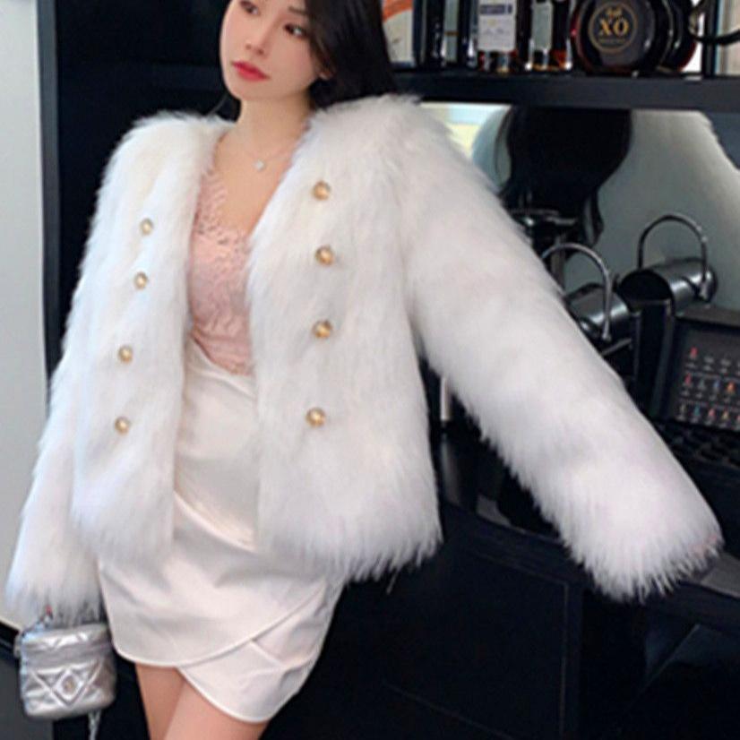 Autumn and winter new faux fur coat fox fur young short V-neck temperament fragrant fur top