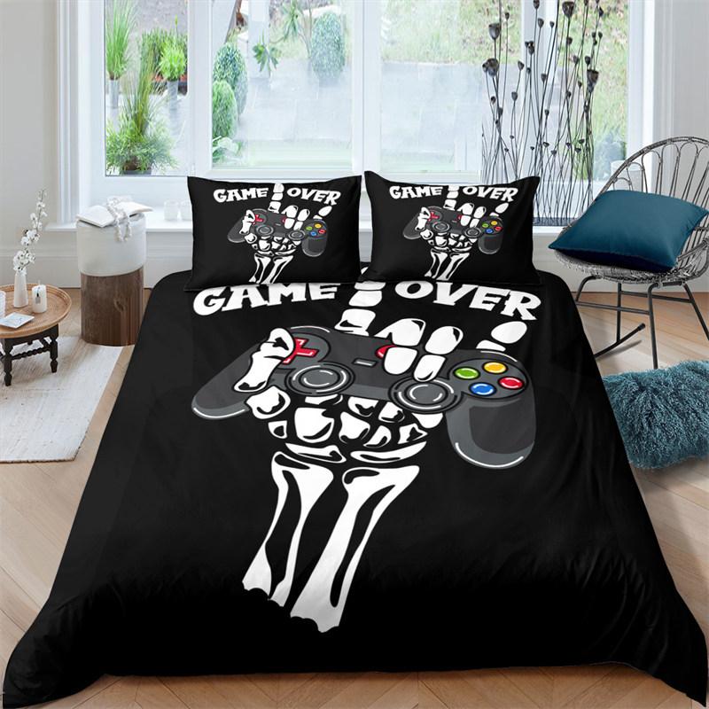 Boys Gamepad Duvet Cover Kids Young Man Video Games Bedding Set Twin Microfiber Classic Gaming With Controller Black Quilt Cover