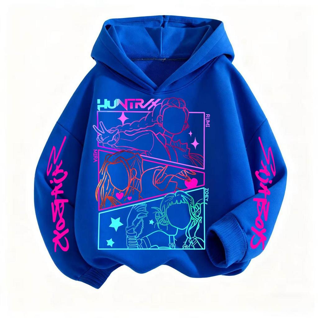 Autumn Winter KPop Demon Hunters Huntrix Printed Hoodies Casual Warm Sports Long Sleeved Children's Boy and Girl Kids Unisex Hooded Sweatshirts