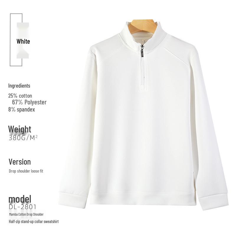 American Trendy Embroidered Half-Zip Hoodie with Stand-Up Collar 4XL