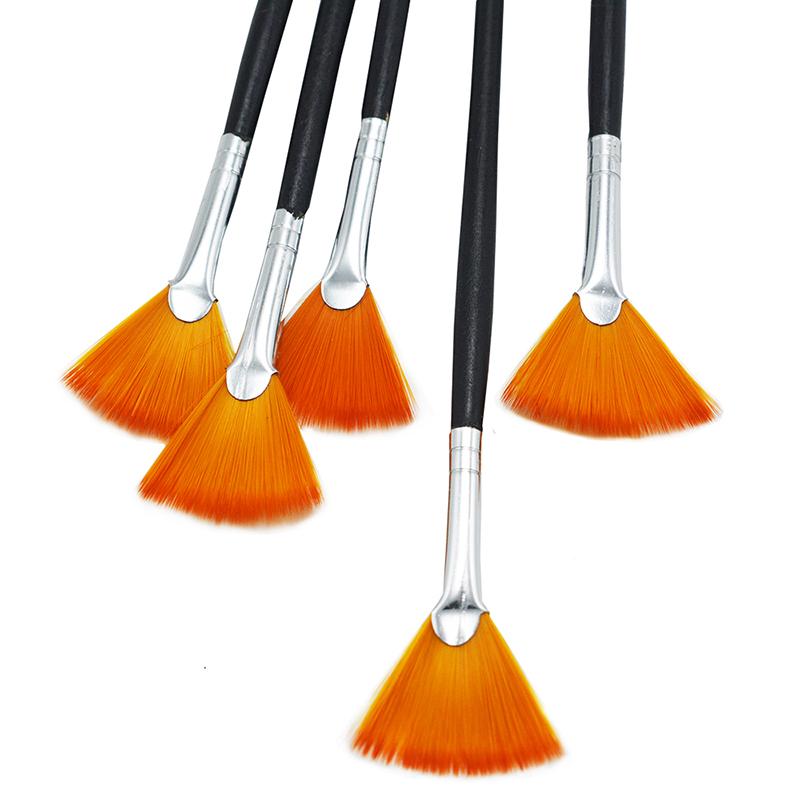 Conjunto de 5 peças/conjunto de canetas para pintura em leque para estudantes, canetas de guache com cabo de madeira e cerdas de nylon, conjunto de materiais para desenho e arte