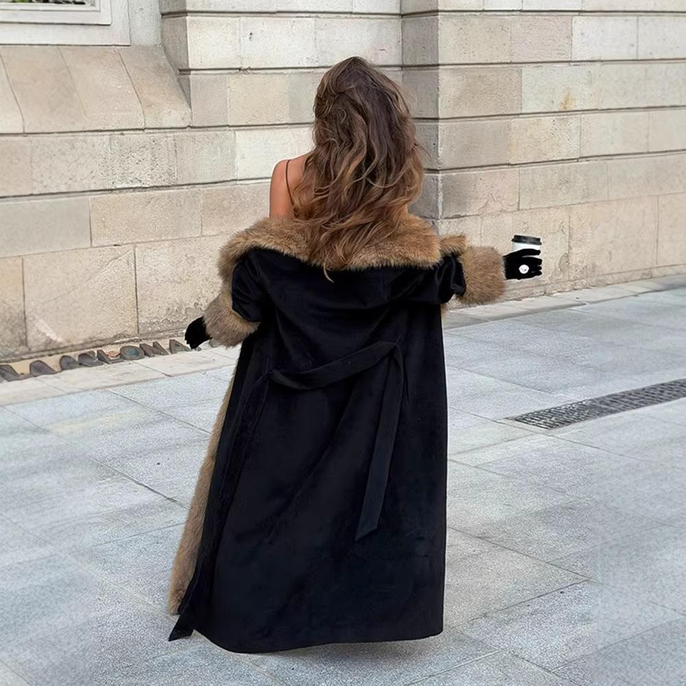 European and American artificial fur jacket extended spliced women's coat