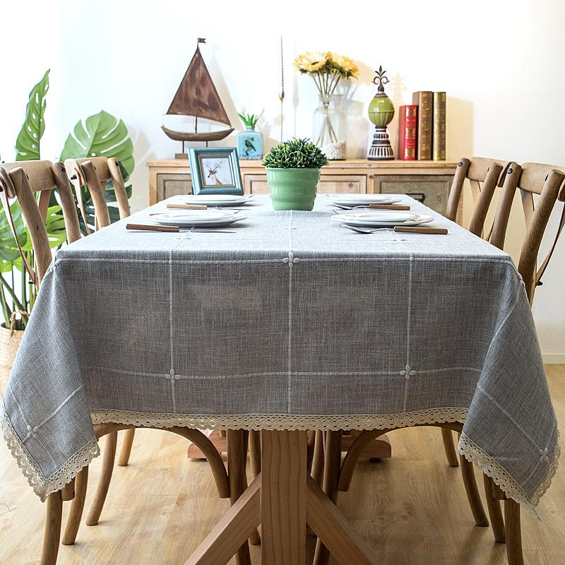 Waterproof Plaid Imitation Cotton And Linen Embroidery Fringed Lace Geometric Rectangular Dining Table Coffee Table Tablecloth Tablecloth