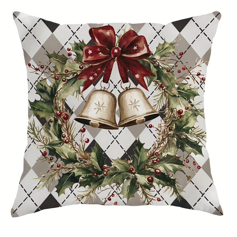 Christmas Decoration Pillowcase Garland Bell Snowman Fawn Pattern Suitable for Home Room Sofa Cushion Cover Holiday Gift