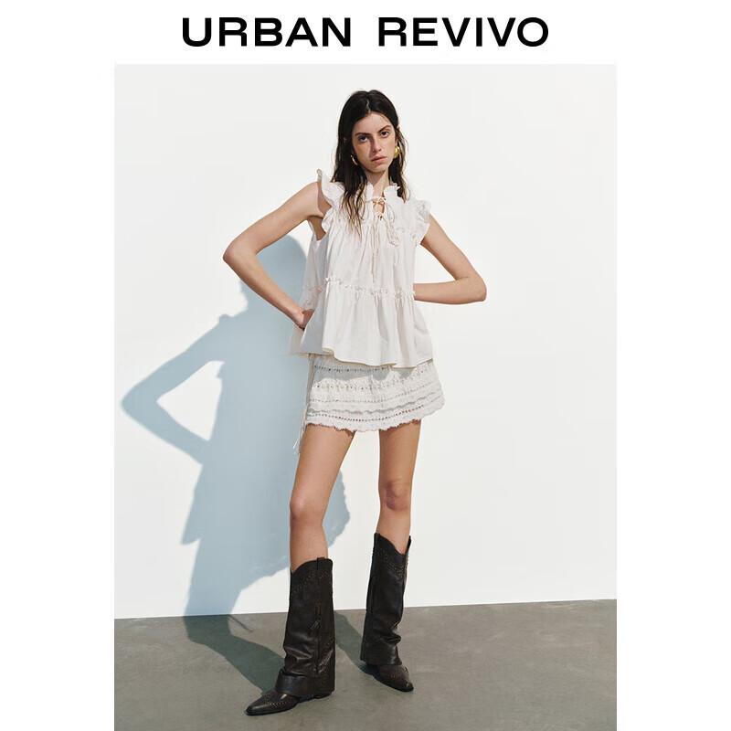 UR 2025 Spring Women s Romantic Lace-Up Blouse S