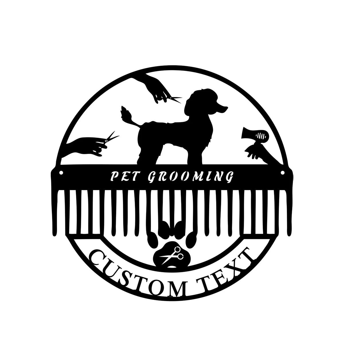Custom Metal Wall Art Dog Groomer Sign, Personalized Barber Shop Decor, Pet Salon Nameplate Gift чёрный
