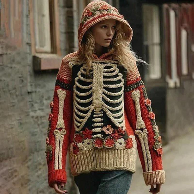 Womens Cozy Oversized Hooded Sweater With 3D Christmas Snowman Print Soft Knit Pullover Winter