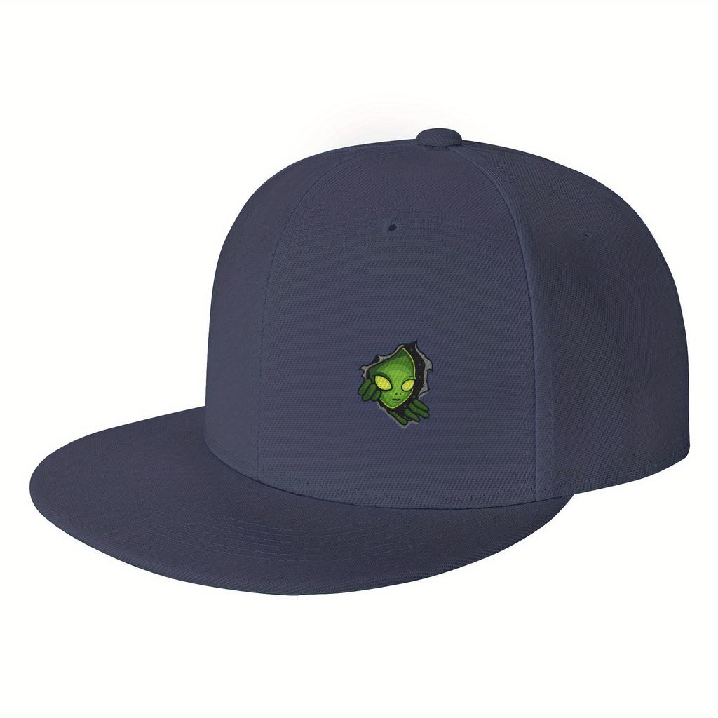 Alien Peeking Through Hole Snapback Cap Adjustable Polyester Flat Brim Baseball Hat Casual Outdoor Unisex