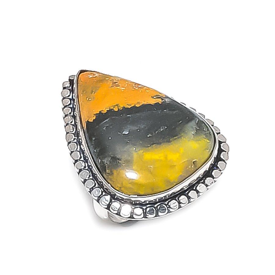 Natural Bumble Bee Jasper 925 Sterling Silver Jewelry Ring Size 9.5 G7j01