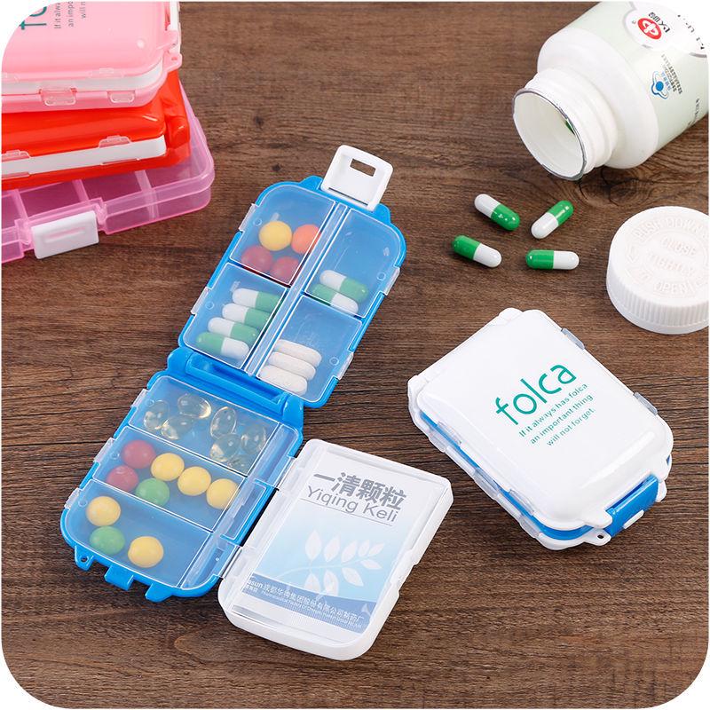 Compact 8-Compartment Travel Pill Dispenser with Single Lid