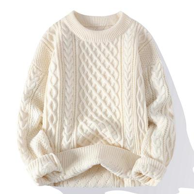 Herren Casual Winter Zopfstrickpullover - Europäischer & Amerikanischer Stil, Einfarbig, Rundhals-Pullover