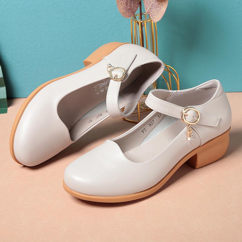 Scarpa da ballo salsa da donna primaverile moderna a punta rotonda tacco spesso superficie morbida punta chiusa ballo di gruppo suola in gomma morbida