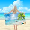 Scenic Beach Print Microfiber Towel Quick Dry Sand Free Large Bath Towel with Seagull Sailboat Palm Tree for Swimming Travel