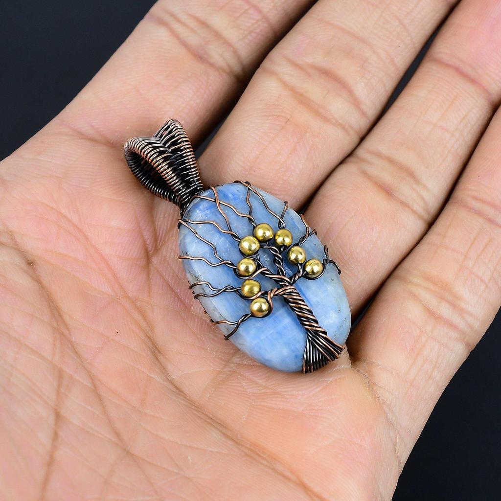 Kyanite 999 Copper Wire Wrapped Pendant, Handmade Gemstone Pendant Jewelry, Gifts For Wife Brand New Pendant