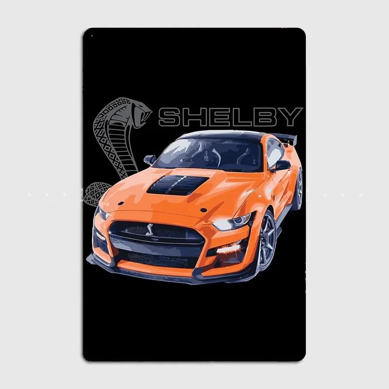 GT500 Mustang Shelby Cobra Twister Orange Poster Drawing Print Wall Art Metal Painting Vintage Garage Tin Sign Art Decor Room