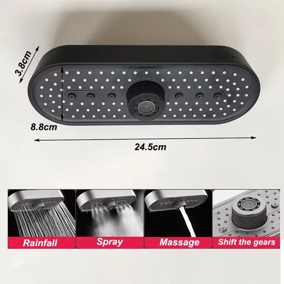 19 Inches Super Big Panel Large Flow Supercharge Ceiling Mounted Shower Head Set 3 Modes High Pressure Water Saving Showerhead