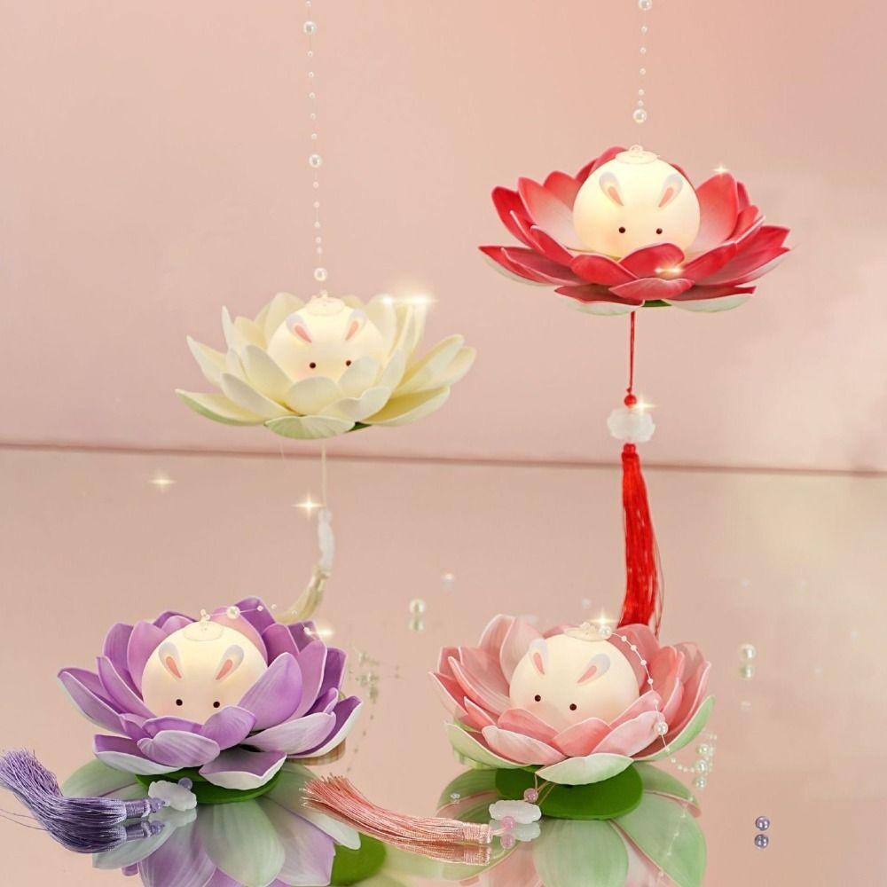DIY Lotus Rabbit Lamp Glowing Holiday Decoration New Mid-Autumn Festival Lantern