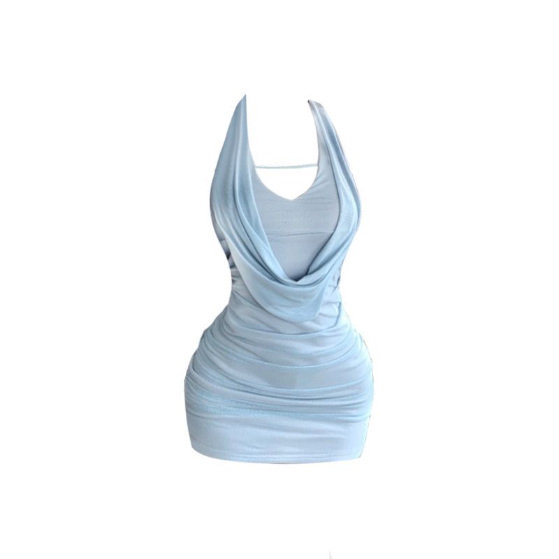 Hela Plus Size Pure Desire Style Sleeveless Halter Neck Swing Collar Dress for Women Spring/Summer 2026 Ruched Waist Bodycon Short Dress Dress S
