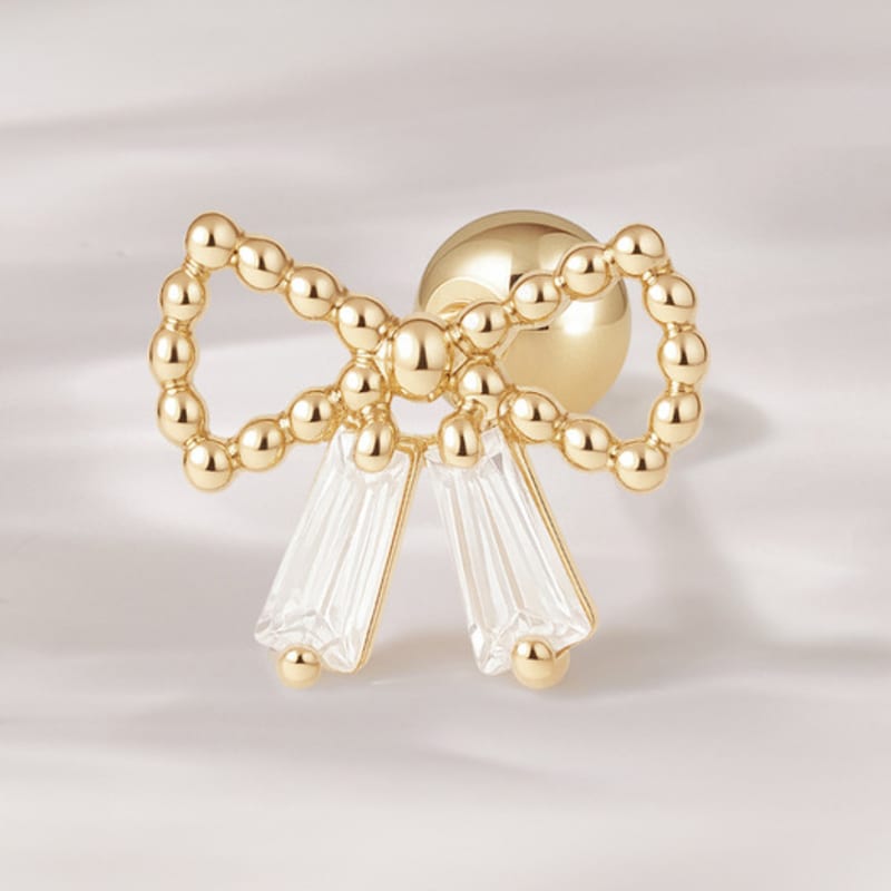 JEWNEL 14K Each Ribbon Square Cubic Point Piercing Earrings