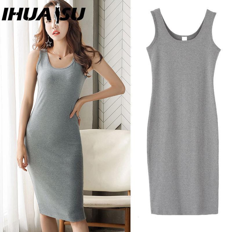 

IHUASU Жіноча мода з круглим вирізом Сексуальна міні-сукня без рукавів Модна сукня XXL сірий