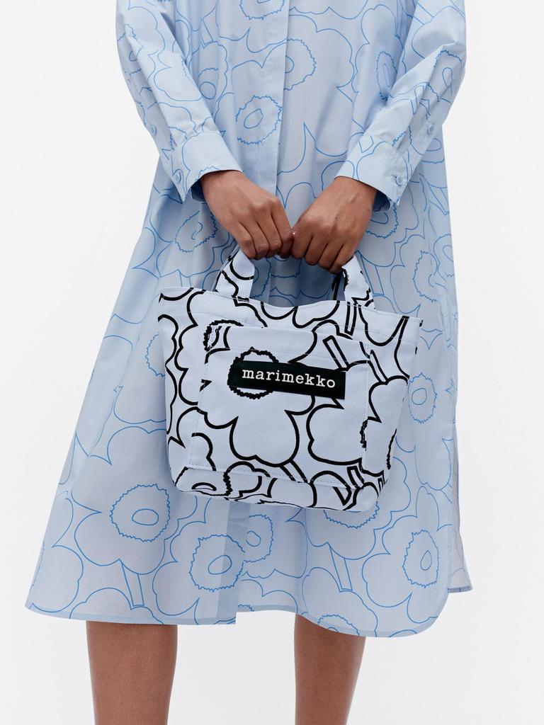 Marimekko Piirto Unikko Lunchbag Tote Bag (Japan Exclusive) Women's, 52152259294020, Light Blue x Black