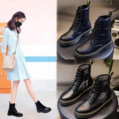 Atmungsaktive Leder Damenschuhe Plateau Martin Boots Damen Schwarze Kurze Stiefel Damen