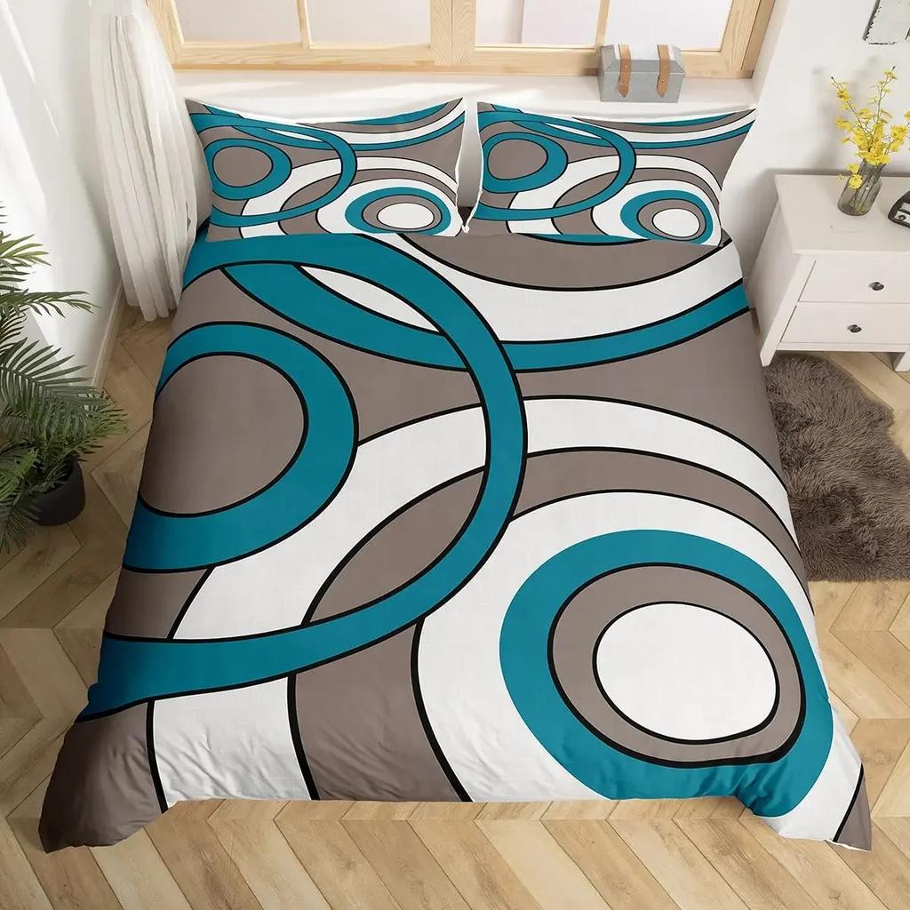 Circle Duvet Cover Geometry Bedding Set Abstract Swirls Stripe Line Art Comforter Cover Retro Patchwork Geometric Bed Set