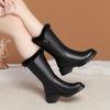 Fashion Black Round Toe Fleece-Lined Middle Heel Women's Half High Boots Autumn Winter Designer Luxury Gothic Warm Ladies Mid Calf Shoes