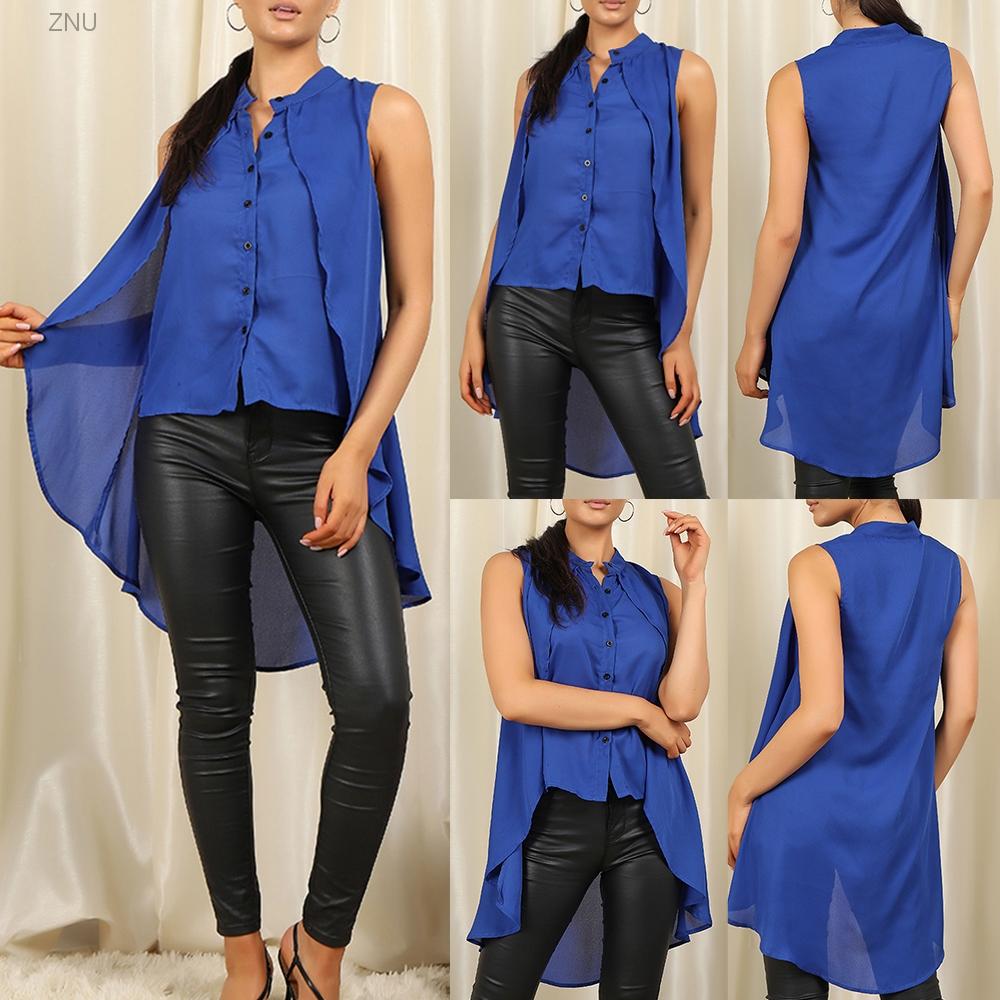 Buy Women's Stand-Up Collar Sleeveless Short Front and Long Back Irregular  Flowy Swing Top Shirt Button Down Blouse at affordable prices — free  shipping, real reviews with photos — Joom