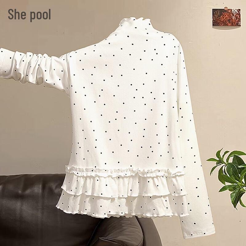 Tachi Women s Ruffled Mock Neck Polka Dot Long Sleeve Tee M