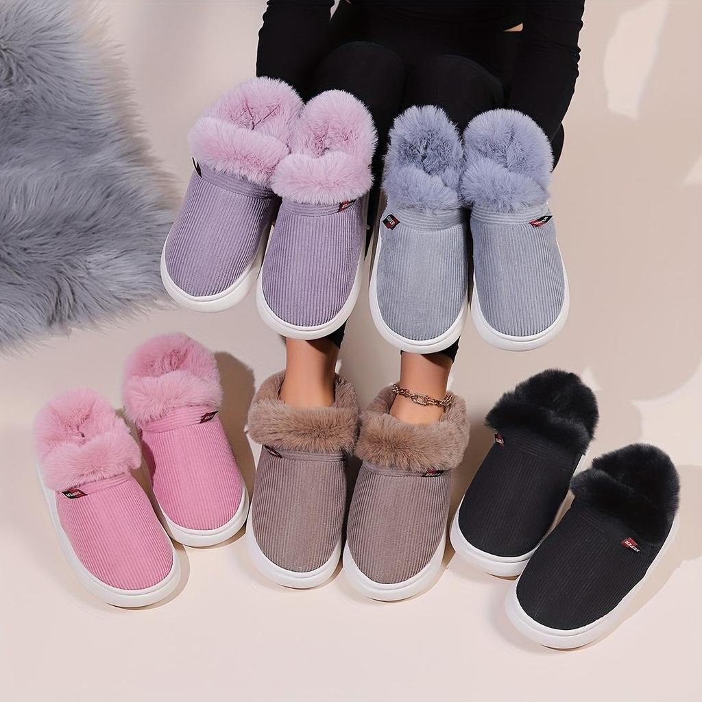 Pantofole di velluto a coste foderate in peluche per coppie Calzature comode per la casa in inverno con suola morbida