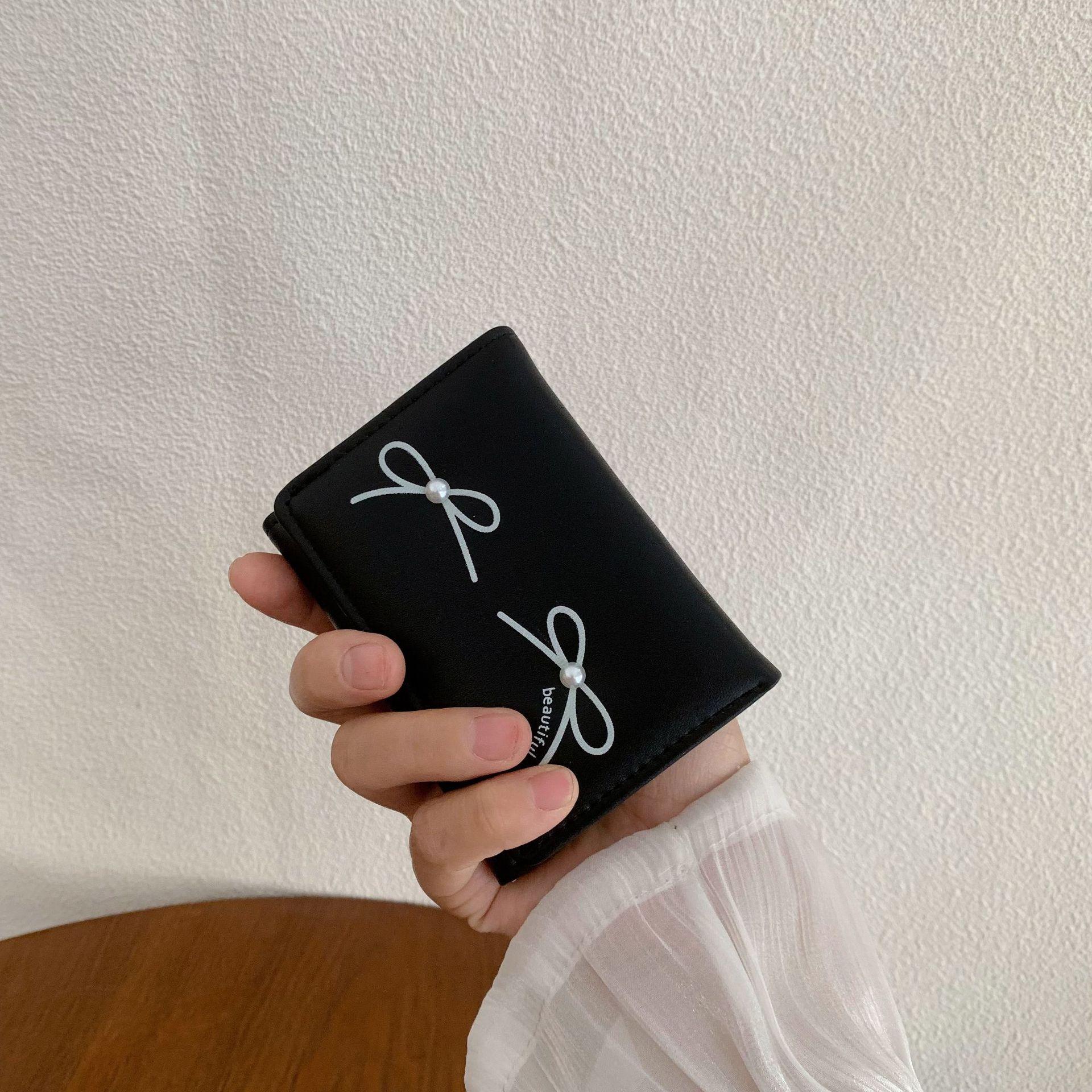 

Летний универсальный кошелек-клатч с бантом, милый кошелек для мелочи с жемчугом для девочки, милый чёрный