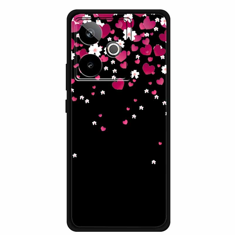 For Realme GT7 GT 7T Case Cute Floral Retro Black Silicone Soft Case Back Cover for Realme GT 7 TPU Funda For Realme GT 7T Coque