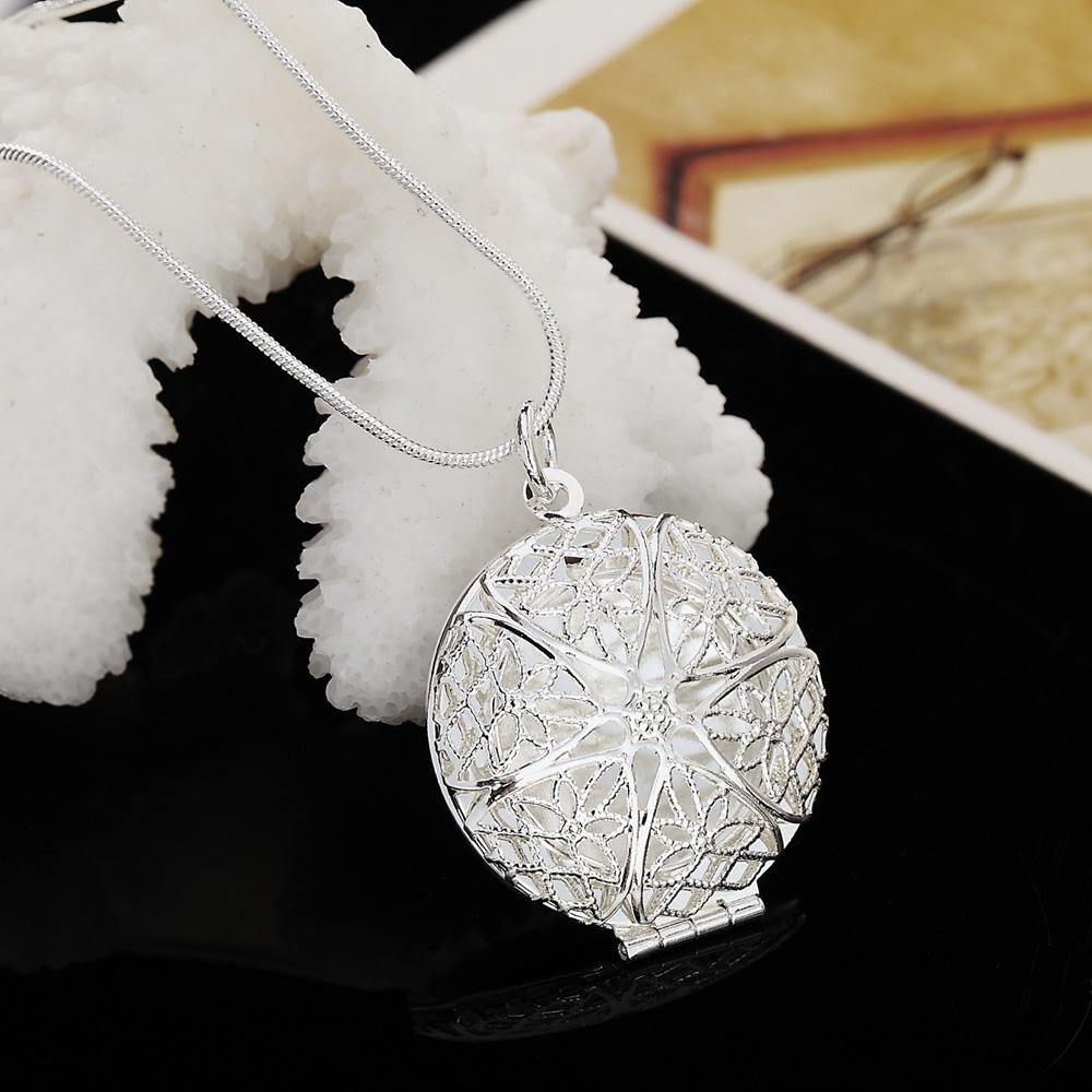 925 Sterling Silver Round Hollow Pendant Necklace Wedding Fashion Jewelry