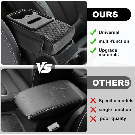 5-in-1 Arm Rest Cover Universal Armrest Storage Box for Car Upgrade Memory Foam Console Cover with Cup Phone Tissue Box Holder(Black)