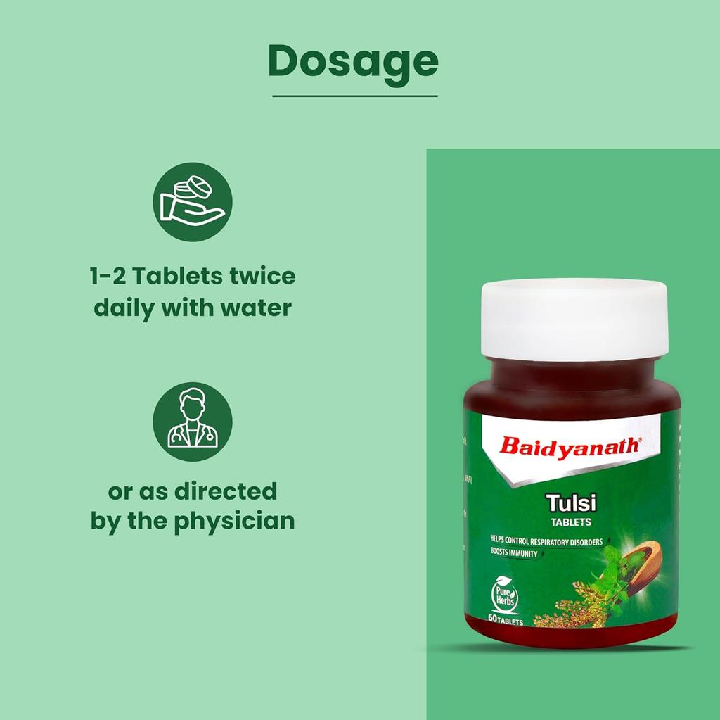 Baidyanath Tulsi Tablets 60 Tabs (Pack of 3) | Ayurvedic Immunity Support & Respiratory Health Booster | Helps Relieve Cough, And Stress Naturally